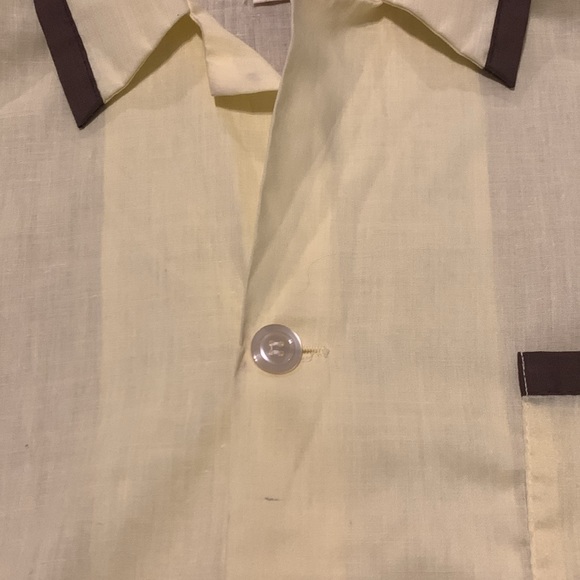 Vintage 70s Manchester Men’s Pale Yellow Collared Button Up Pajama Top Sz Large - Picture 7 of 8